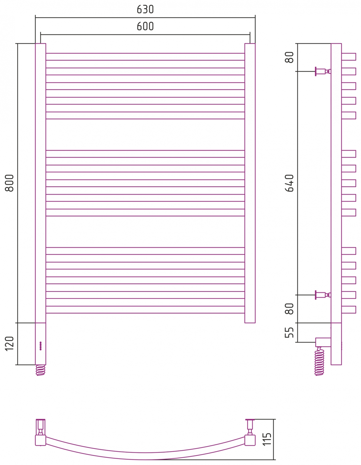 Полотенцесушитель электрический Сунержа Аркус 3.0 800x600